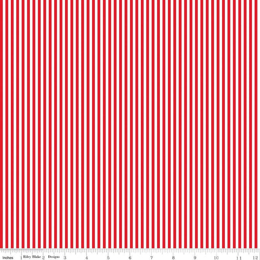 Red Stripe 1/8" Fabric Basics by Riley Blake Designs - Sold in 1/2 Yard increments, continuous cut