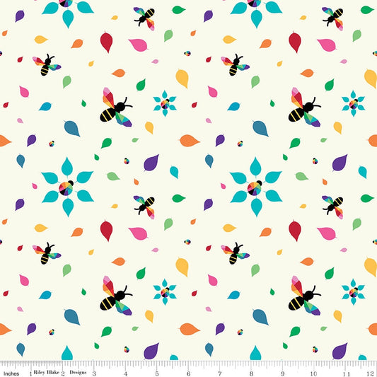 Bloom Busy Bees Cream - By Kristy Lea for Riley Blake Designs - C14982-CREAM - 1/2 Yard continuous cut