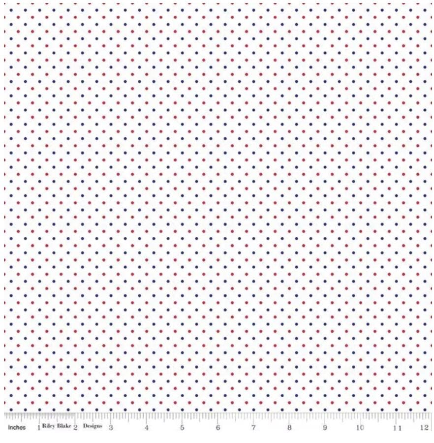 Swiss Dot on White Patriotic- 100% Cotton Quilting Fabric by Riley Blake Designs - C660 - Sold in 1/2 yard increments, continuously cut