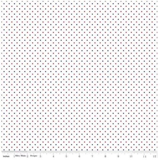 Swiss Dot on White Patriotic- 100% Cotton Quilting Fabric by Riley Blake Designs - C660 - Sold in 1/2 yard increments, continuously cut