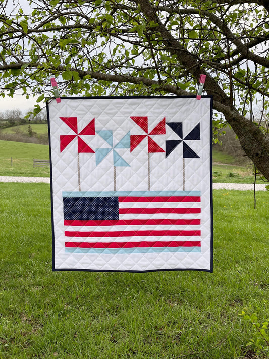 Patriotic American Flag Mini Quilt Kit- Red, White and Blue Pinwheels.