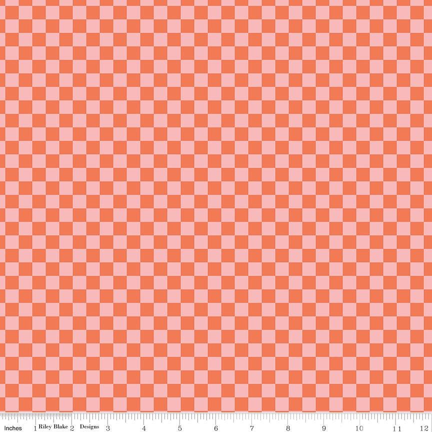 Hey Pumpkin Checks Pink 100% Cotton Quilting Fabric by My Mind's Eye for Riley Blake - C16036 - 1/2 yard increments, continuously cut.