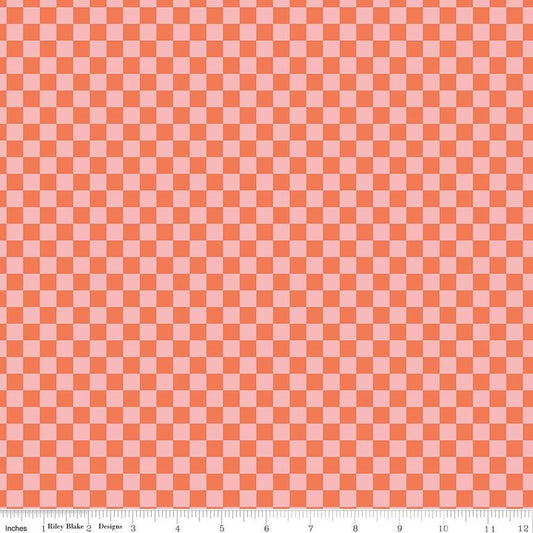 Hey Pumpkin Checks Pink 100% Cotton Quilting Fabric by My Mind's Eye for Riley Blake - C16036 - 1/2 yard increments, continuously cut.
