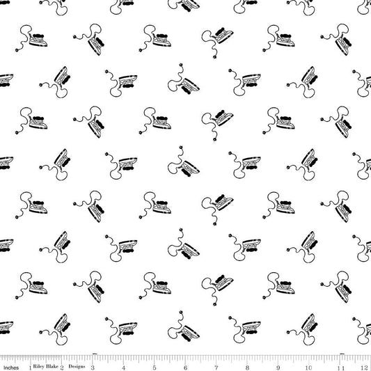 Press On Mini Irons - Black by J.Wecker Frisch for Riley Blake - 1/2 yard increments, continuous cut - Sewing Theme Fabric with Irons C15261