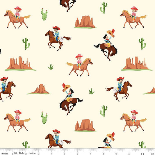 Lil' Buckaroos Flannel - Giddy Up by Riley Blake Designs F16020-AQUA, CREAM or PINK - sold in 1/2 yard increments, continuously cut