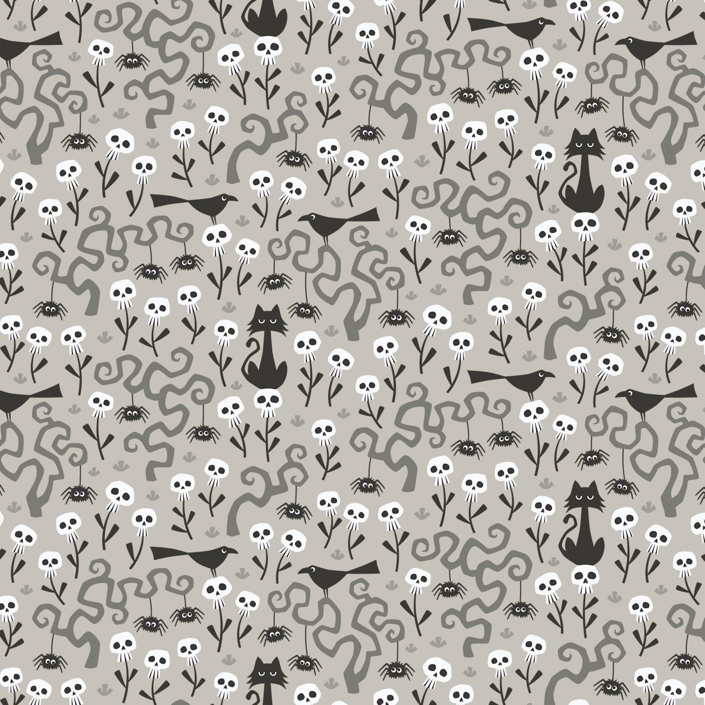 Gothic Whimsy Halloween Fabric by Cloud 9 Fabrics - Skulls Garden 227990 - sold in 1/2 yard increments, continuously cut