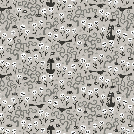 Gothic Whimsy Halloween Fabric by Cloud 9 Fabrics - Skulls Garden 227990 - sold in 1/2 yard increments, continuously cut