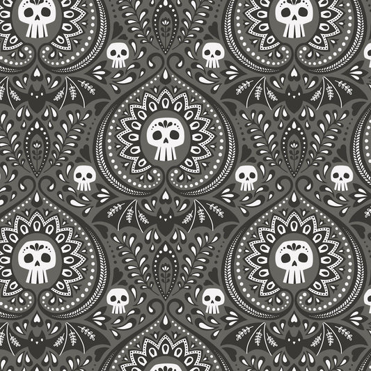 Gothic Whimsy Halloween Fabric by Cloud 9 Fabrics - Gothic Paisley 227991 - sold in 1/2 yard increments, continuously cut
