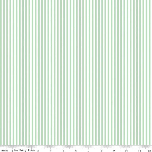 Sweet Mint Green Stripe 1/8" - Basics by Riley Blake Designs - 100% Cotton Quilting Fabric Sold in 1/2 Yard increments, continuous cut.