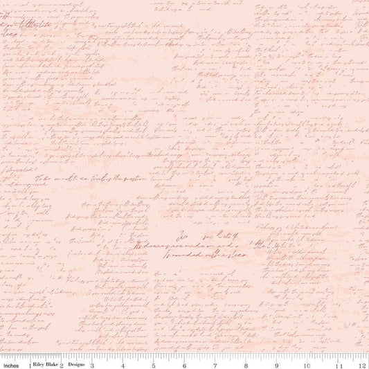Between the Pages Manuscript Ballerina Pink Cotton Quilting Fabric - by Cotton & Joy/Riley Blake Designs - Sold by the 1/2 yard, continuous
