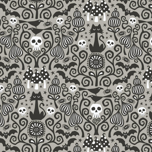 Gothic Whimsy Halloween Fabric by Cloud 9 Fabrics - The Black Cat 227989 - sold in 1/2 yard increments, continuously cut
