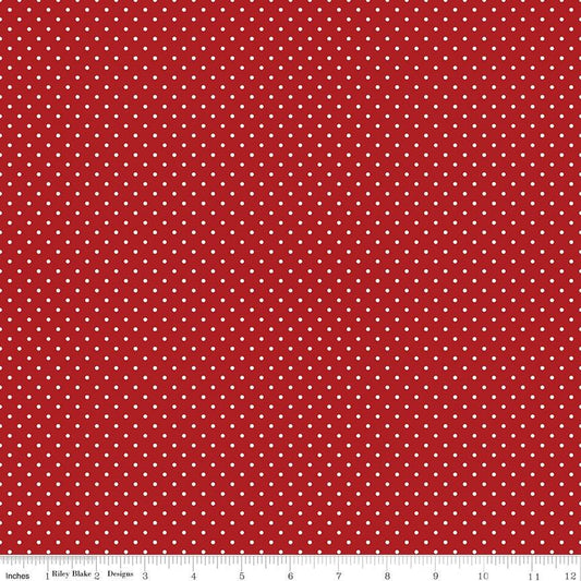 White Swiss Dot on Barn Red Premium Quilting Cotton by Riley Blake Designs - C670- sold in 1/2 yard increments, continuously cut