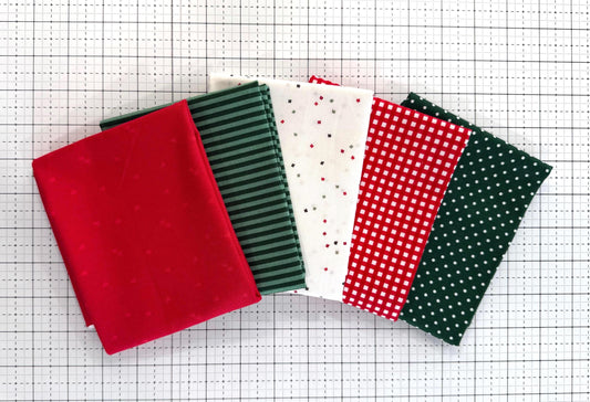 Christmas Basics Fabric Bundle II - 5 Pieces Premium Quilting Cotton - Riley Blake Designs Fabrics - Curated by Lucky Hill Quilts