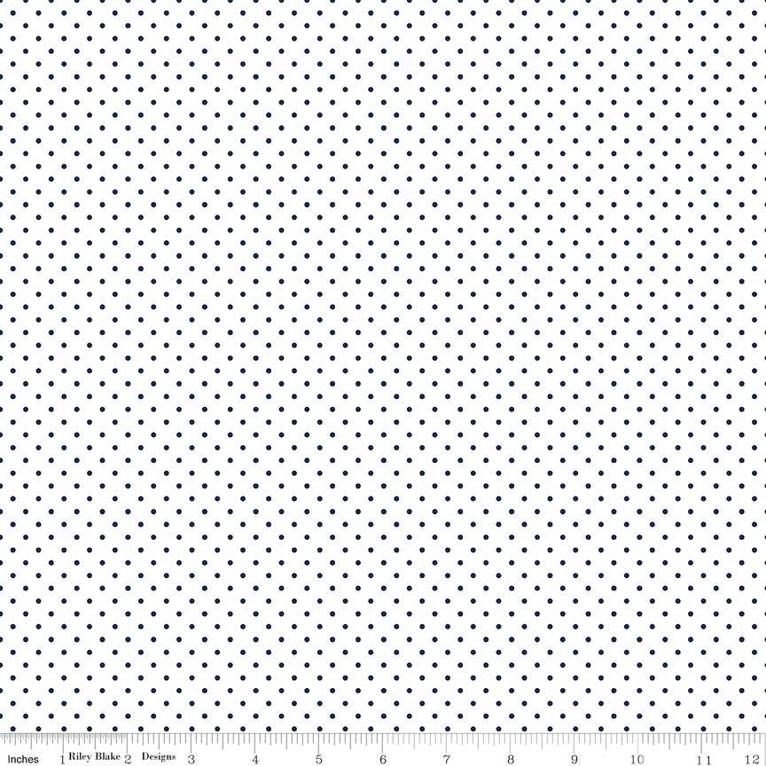 White Swiss Dot Navy on White by Riley Blake Designs - C670-21 - Sold in 1/2 yard increments, continuously cut