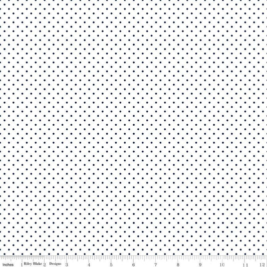 White Swiss Dot Navy on White by Riley Blake Designs - C670-21 - Sold in 1/2 yard increments, continuously cut