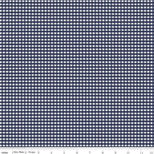 Gingham Navy 1/8" Small 100% Quilting Cotton Basic by Riley Blake Designs - Sold in 1/2 yard increments, continuously cut - C440-21