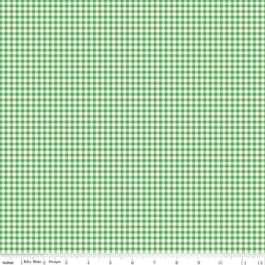 Gingham Green 1/8" Small 100% Quilting Cotton Basic by Riley Blake Designs - Sold in 1/2 yard increments, continuously cut - C15845