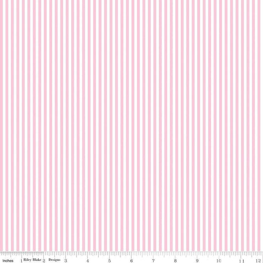 Peony Pink Stripe 1/8" - Basics by Riley Blake Designs - 100% Cotton Quilting Fabric Sold in 1/2 Yard increments, continuous cut.