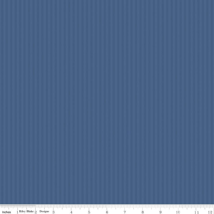 Tonal Stripe Blue Denim 1/8" - Basics by Riley Blake Designs - 100% Cotton Quilting Fabric Sold in 1/2 Yard increments, continuous cut.