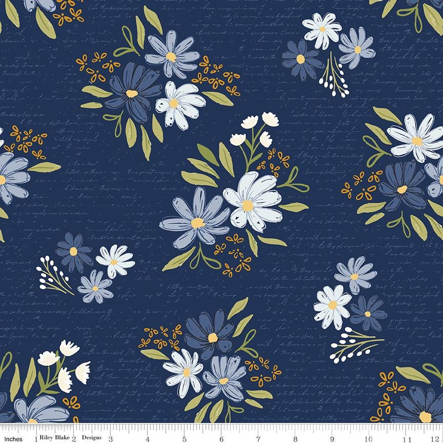 Between the Pages Main Navy 100% Cotton Quilting Fabric - by Cotton & Joy/Riley Blake Designs - Sold in 1/2 yard increments, continuous cut