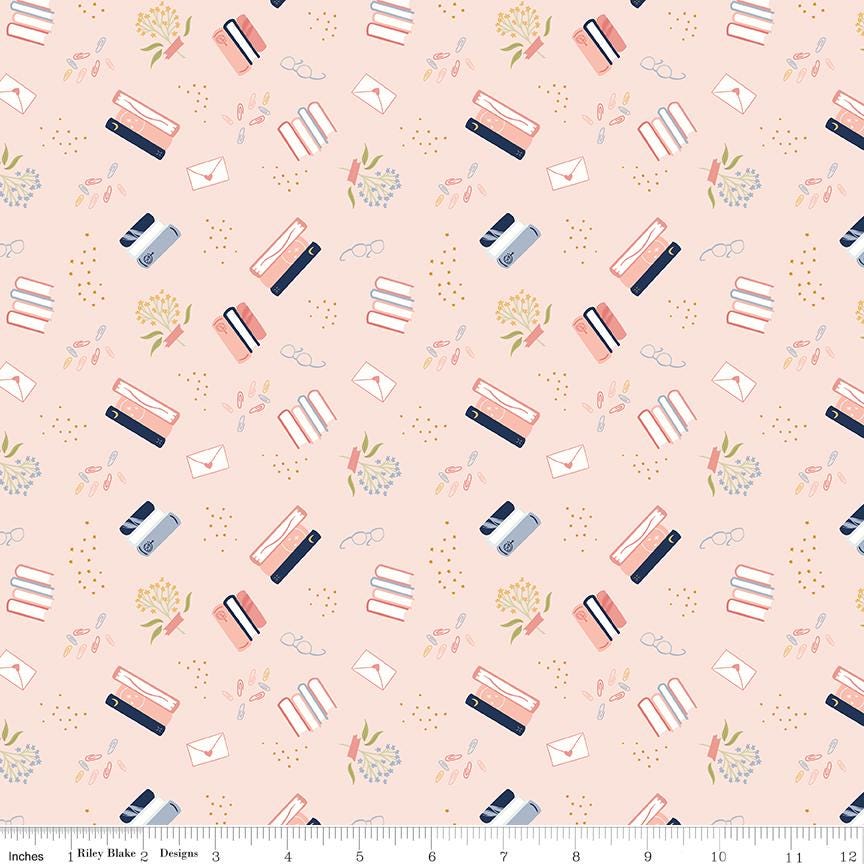 Between the Pages Bookish Life White or Pink by Cotton & Joy / Riley Blake Designs - Sold in 1/2 yard increments, continuous cut  C15371