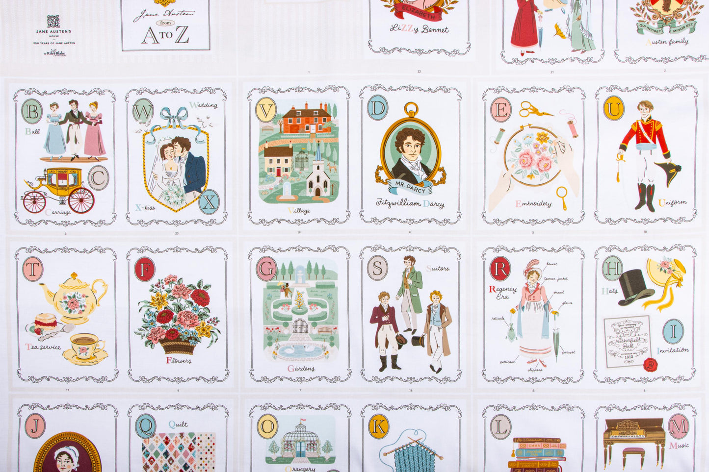 Jane Austen Story Book Quilt Panel – 250th Anniversary Soft Book Fabric, 22 Blocks on Premium Cotton, Cut & Sew Panel by the Yard PD16547