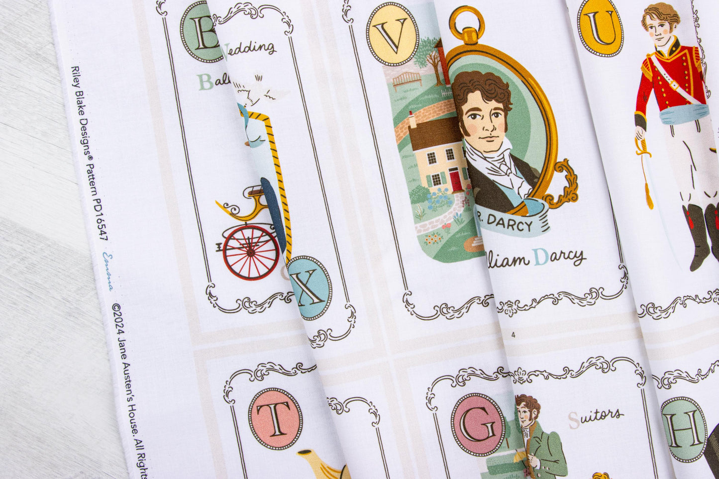 Jane Austen Story Book Quilt Panel – 250th Anniversary Soft Book Fabric, 22 Blocks on Premium Cotton, Cut & Sew Panel by the Yard PD16547