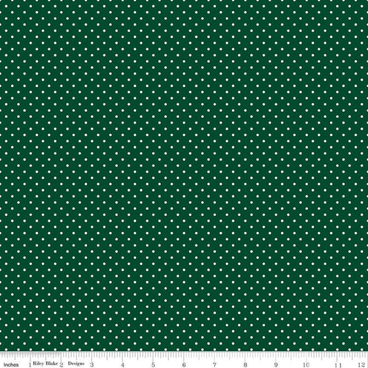 Swiss Dot White on Christmas Green Cotton Quilting Fabric by Riley Blake Designs - C670-Christmas - Sold by the 1/2 yard, continuous cut