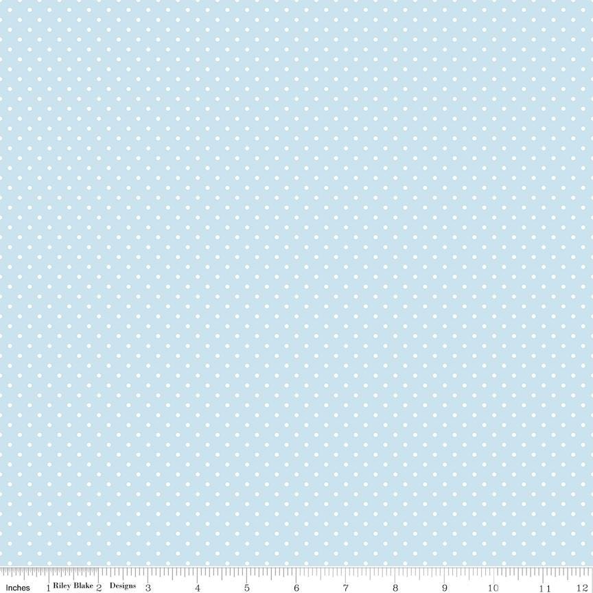 Swiss Dot White on Baby Blue Cotton Quilting Fabric by Riley Blake Designs - C670- Sold in 1/2 yard increments, continuously cut