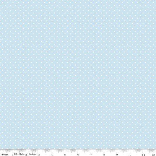 Swiss Dot White on Baby Blue Cotton Quilting Fabric by Riley Blake Designs - C670- Sold in 1/2 yard increments, continuously cut