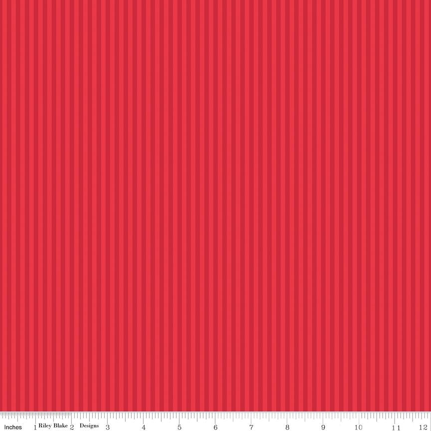 Tonal Stripe Red 1/8" - Basics by Riley Blake Designs - 100% Cotton Quilting Fabric Sold in 1/2 Yard increments, continuous cut.