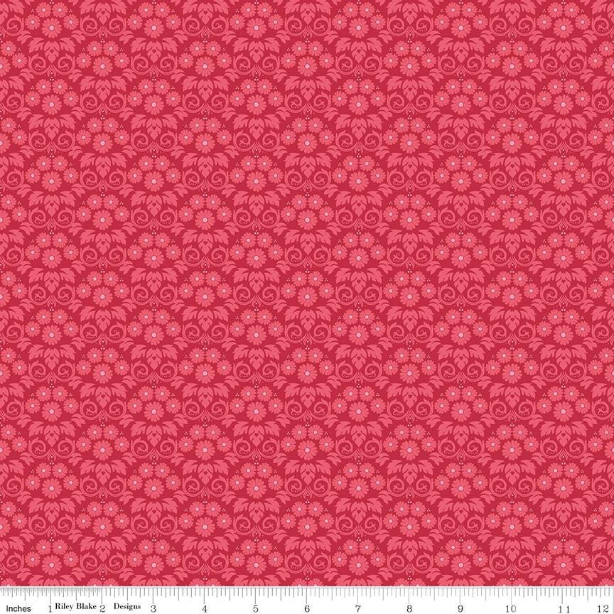 Bluegrass Charm Damask Red Cotton Quilting Fabric by Melissa Mortenson for Riley Blake - Sold by 1/2 Yard, continuously cut.