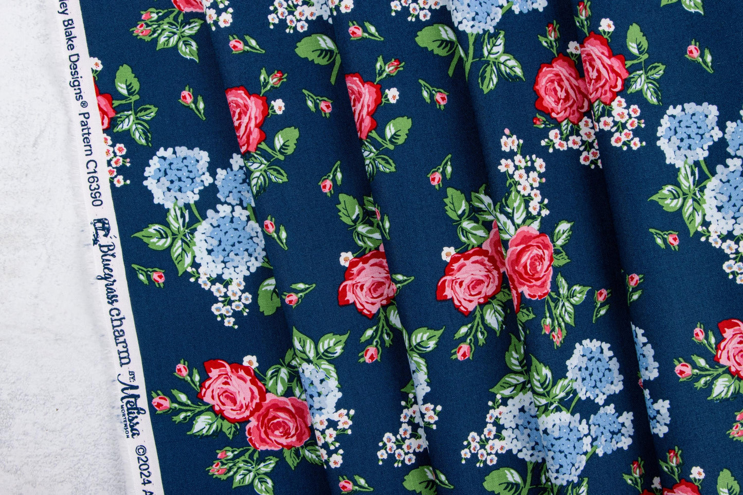 Bluegrass Charm Hydrangea Floral Cotton Quilting Fabric by Melissa Mortenson for Riley Blake - Sold by 1/2 Yard, continuously cut.