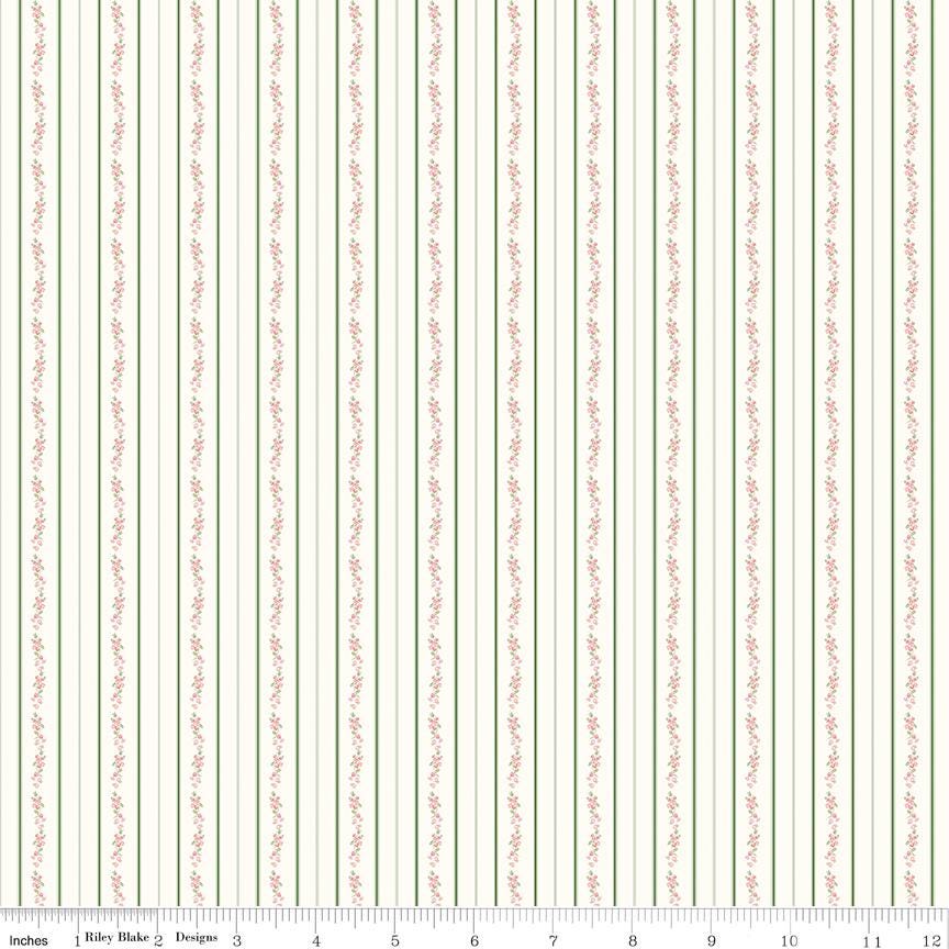 Bluegrass Charm Floral Stripe Cotton Quilting Fabric by Melissa Mortenson for Riley Blake - Sold by 1/2 Yard, continuously cut.