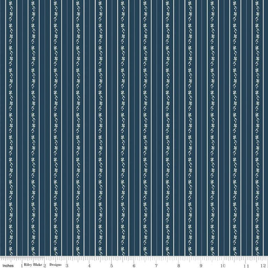Bluegrass Charm Floral Stripe Cotton Quilting Fabric by Melissa Mortenson for Riley Blake - Sold by 1/2 Yard, continuously cut.