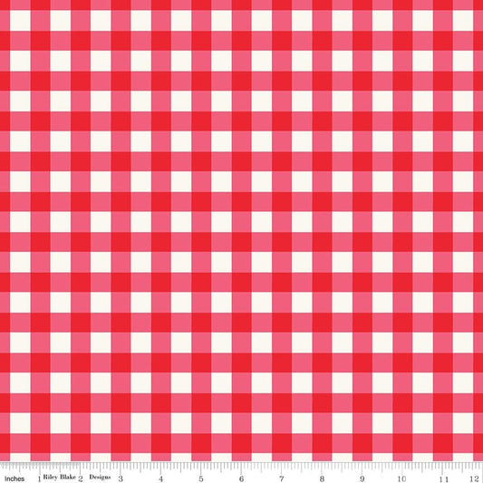 108" Wide Picnic Florals Red Gingham 100% Cotton Quilt Backing Fabric by My Minds Eye for Riley Blake - Sold by 1/2 Yard, continuous cut
