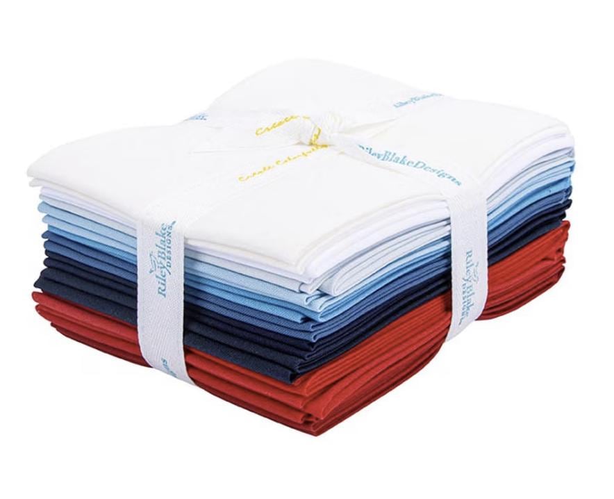 Patriotic 12 Piece Fat Quarter Bundle - Confetti Cotton Solids by Riley Blake Designs Basics Bundle - 100% Cotton Premium Quilting Fabric