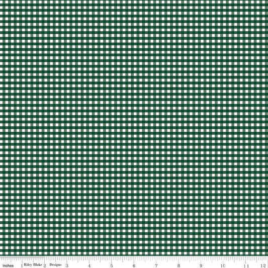 Gingham Christmas Green 1/8" Small 100% Quilting Cotton Basic by Riley Blake - Sold in 1/2 yard increments, continuous cut - C440 Christmas