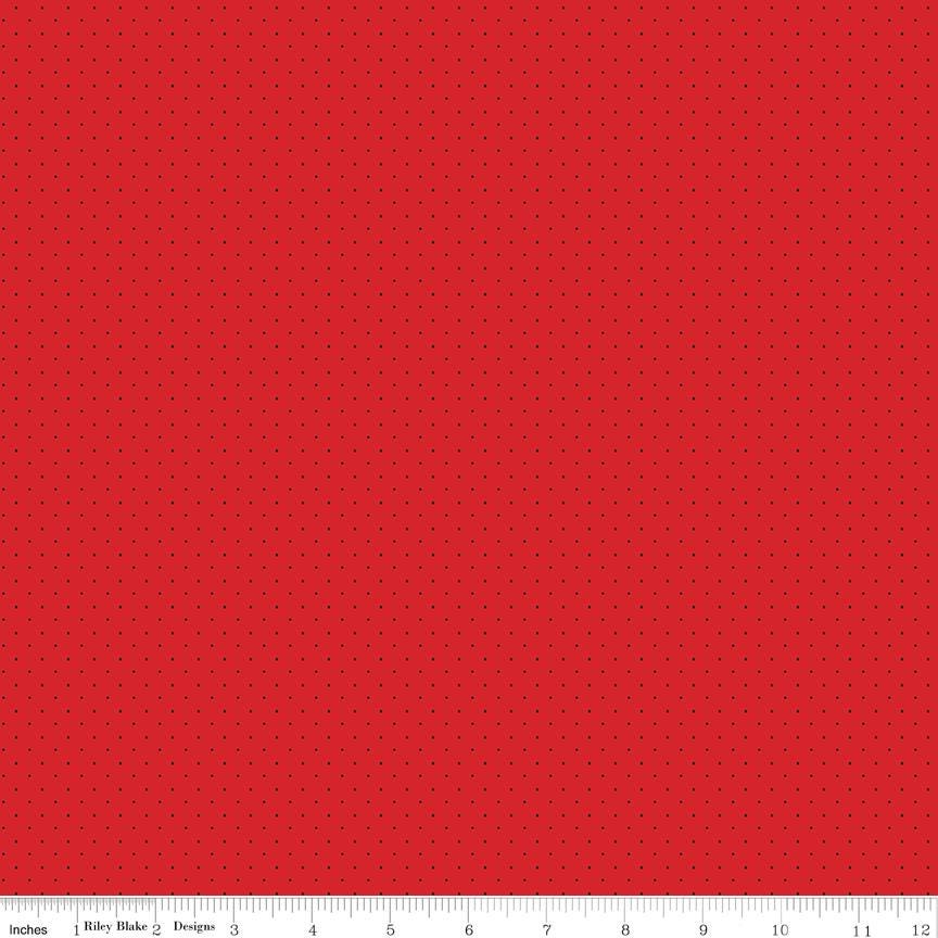 American Jane Pindots - Tiny Black Dots on Strawberry Red Cotton Quilting Fabric by Riley Blake Designs - C840 - Sold in 1/2 yard increments