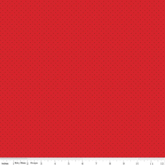 American Jane Pindots - Tiny Black Dots on Strawberry Red Cotton Quilting Fabric by Riley Blake Designs - C840 - Sold in 1/2 yard increments