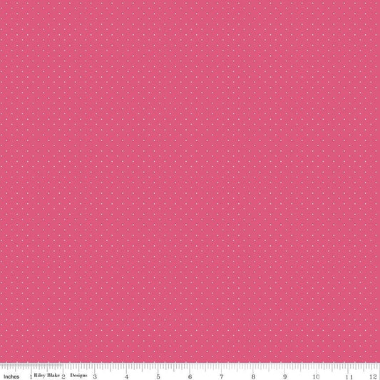 American Jane Pindots - Tiny White Dots on Raspberry Cotton Quilting Fabric by Riley Blake Designs - C840 - Sold in 1/2 yard increments