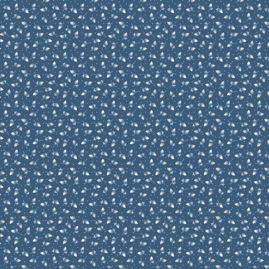 Poppie Cotton Lakeland Blues Rosebud Toss Dark 100% Cotton Quilting Fabric- Sold in 1/2 yard increments, continuously cut. LB25817