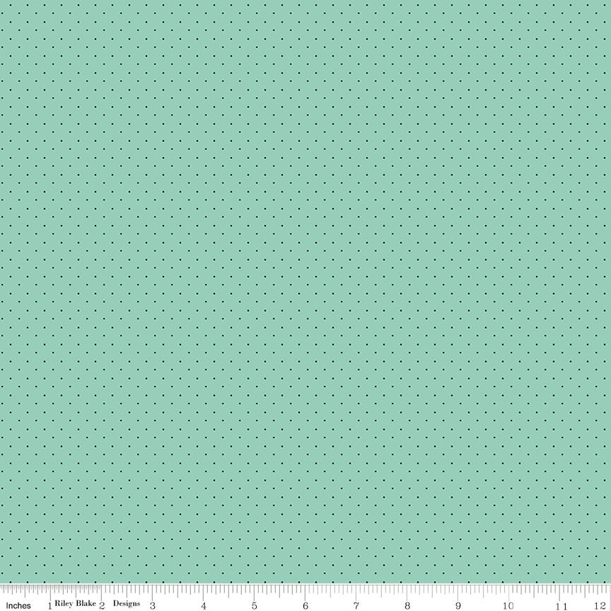 American Jane Pindots - Tiny Black Dots on Mint Green Cotton Quilting Fabric by Riley Blake Designs - C840 - Sold in 1/2 yard increments