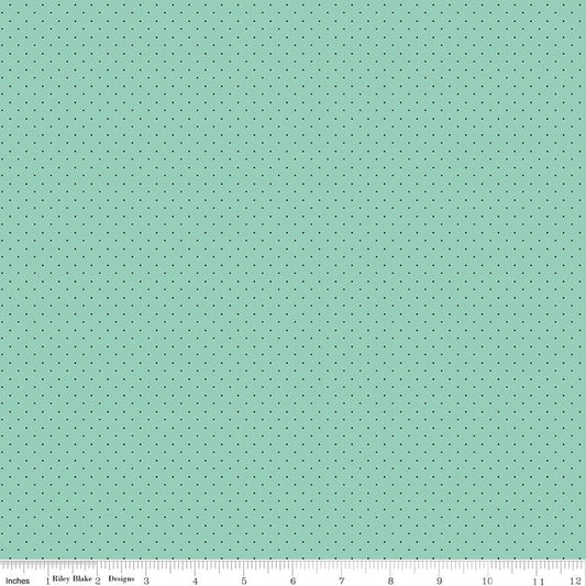 American Jane Pindots - Tiny Black Dots on Mint Green Cotton Quilting Fabric by Riley Blake Designs - C840 - Sold in 1/2 yard increments