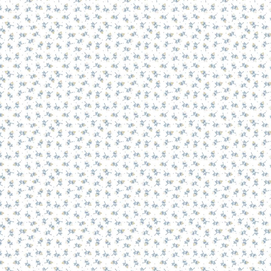 Poppie Cotton Lakeland Blues Rosebud Toss Light 100% Cotton Quilting Fabric- Sold in 1/2 yard increments, continuously cut. LB25816