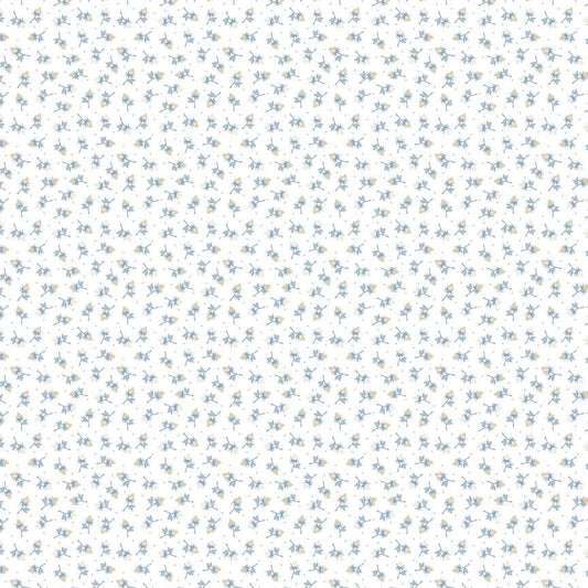 Poppie Cotton Lakeland Blues Rosebud Toss Light 100% Cotton Quilting Fabric- Sold in 1/2 yard increments, continuously cut. LB25816